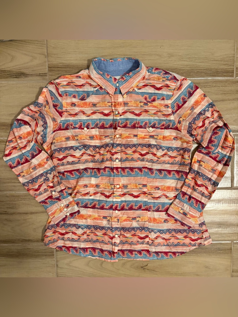 Tin Haul Women's Southwestern Geometric Pearl Snap Western Shirt - Size L